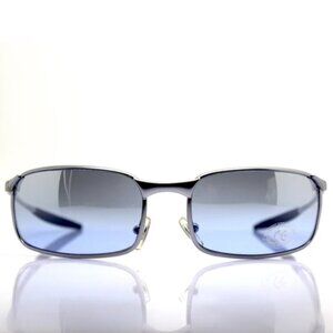 Oval Rectangular Curved Sunglasses_Blue-Silver Metal Frame Gradient Light Blue